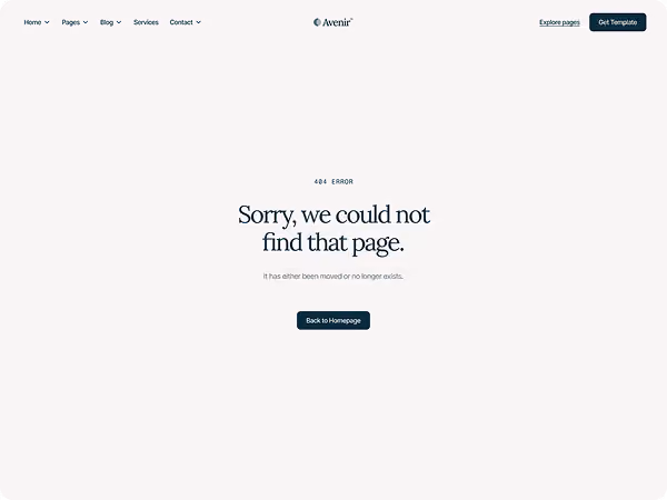 Website 404 error page with message that page could not be found and a button to go back.